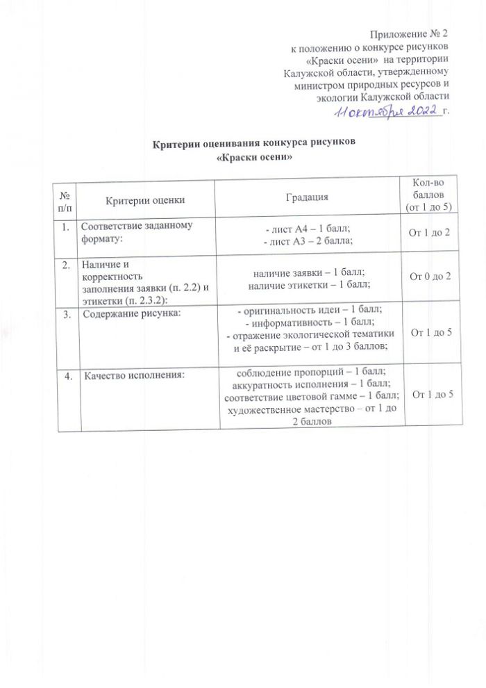 Положение о конкурсе рисунков «Краски осени» на территории Калужской области